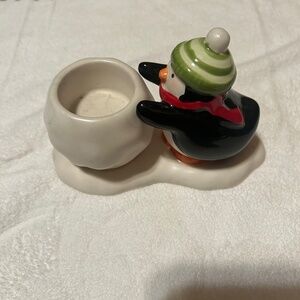 Hallmark Penguin & Snowball Ceramic Tea light Candle  holder